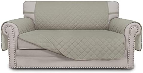 Reversible Loveseat Couch Cover for 2 Cushion Couch Sofa Cover for Dogs Water Resistant Furniture Protector with Foam Sticks Elastic Straps for Pet (Loveseat, Beige/Beige)